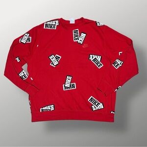 Nike Men’s XL Red Crewneck Sweatshirt Black White All Over Logo Print